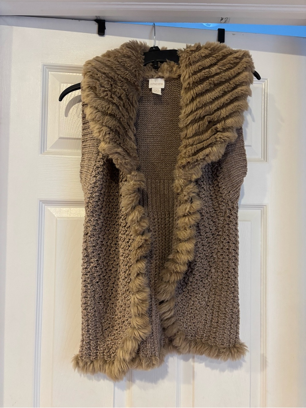 Chicos Cozy Faux-Fur Trim Knit Vest - Brown